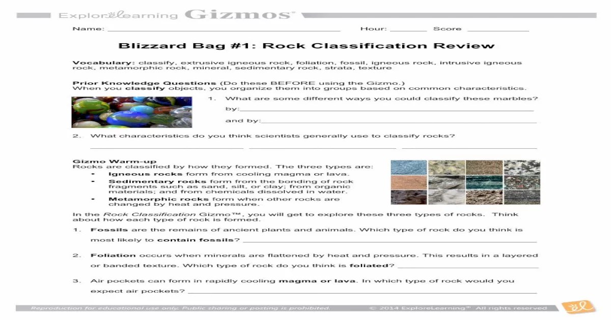 Rock classification gizmo answer key