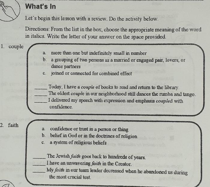 Choose the answer that best matches the word in italics